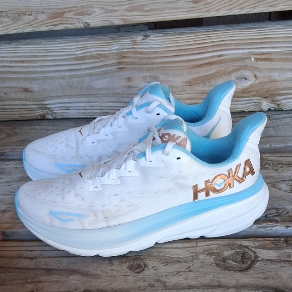 Hoka White and Light Blue Athletic Shoes - Picture 2 of 16